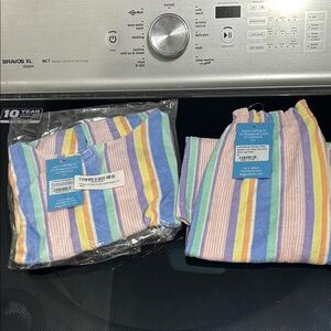 Girl new nwt 4t match outfit set wide leg pant terry cloth hoodie rainbow stripe